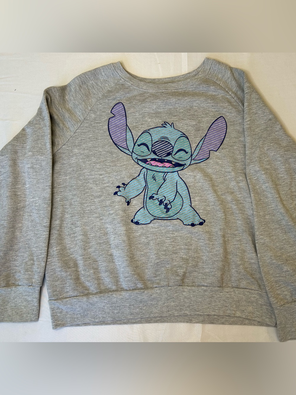Disney Grey Sweatshirt with Teal and Purple Stitch Graphic